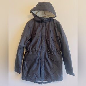 Black Hooded Parka Long Coat Size Large New
